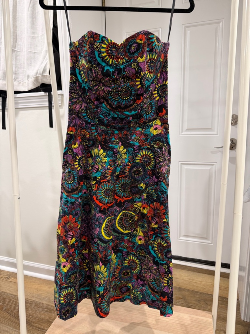 Nooworks Strapless Floral Midi Dress in Multicolor Teal & Purple Accents
